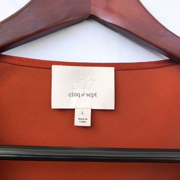 CINQ A SEPT | LENTZ TIE BOW LONG SLEEVE SILK SATIN LARGE BLOUSE IN TOBACCO - Picture 3 of 6